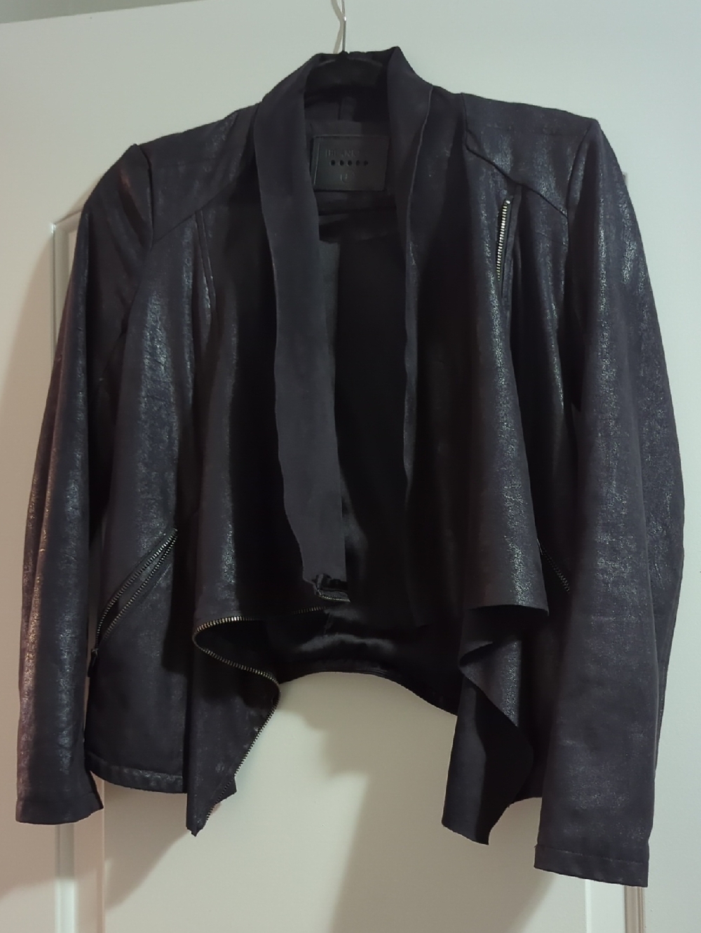 Blank NYC Black Draped Open-Front Leather Jacket